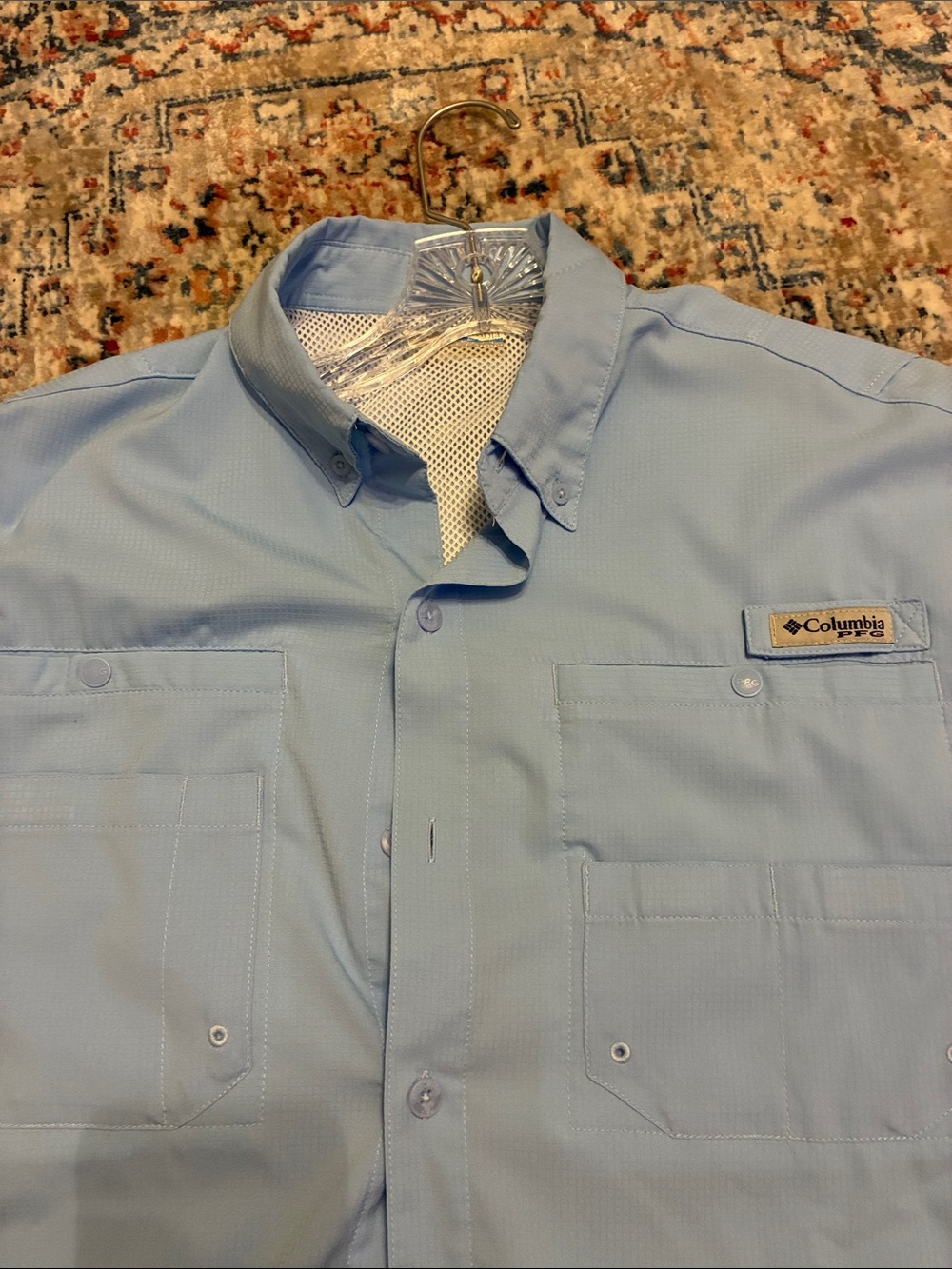 Columbia Light Blue Short-Sleeve Fishing Button-Down Shirt